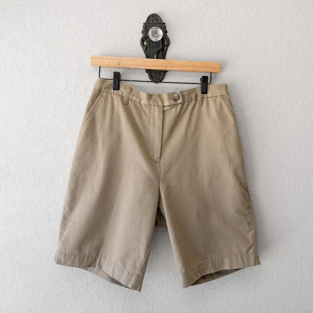 Lands End 12P Khaki Shorts Elastic Back 9" Inseam Cotton Blend